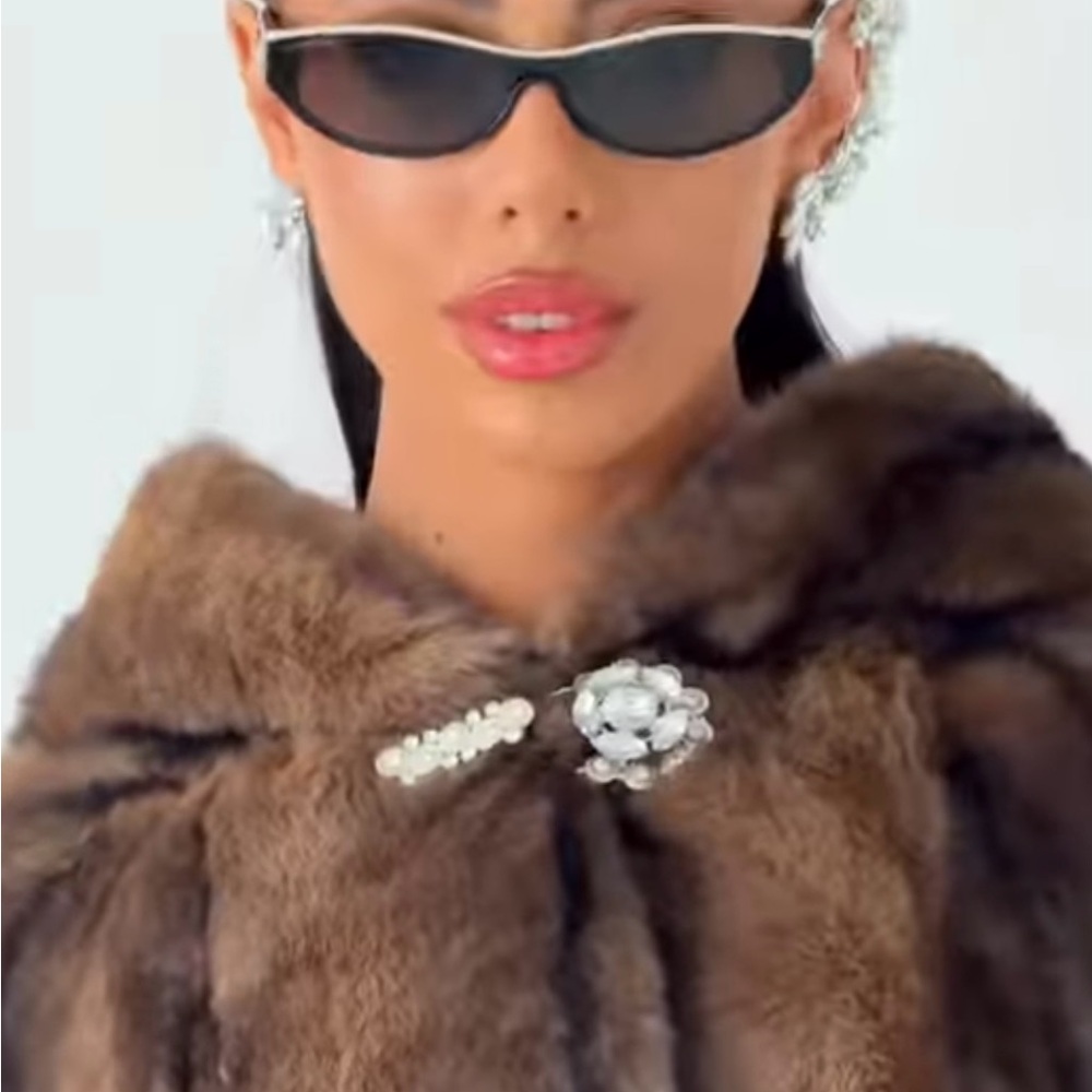 Gorgeous made in Italy faux fur with crystal brocades